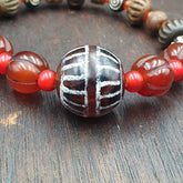 ETC-AGT Antique Tibetan Etched Agate Bead Decorated Carnelian Beads Bracelet